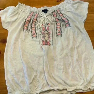 American Eagle outfitters embroidered pheasant top ruffle women S